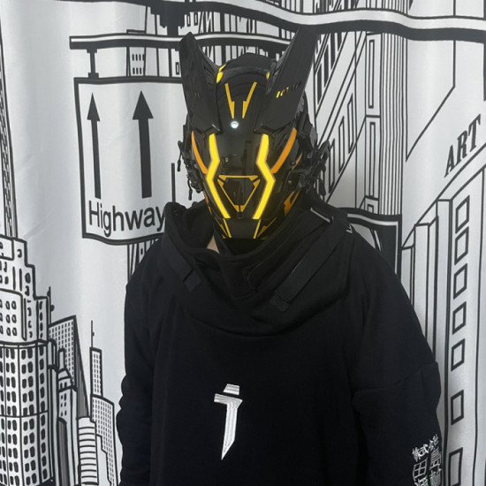 Cyberpunk Yellow Light Mask With Mech Gloves&Wrist Armor