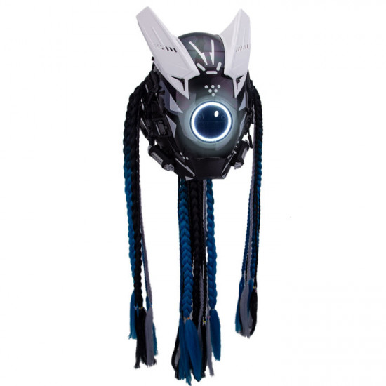 Cyberpunk Round Blue Light Mask With Gloves And Wrist Armor For Carnival Parties