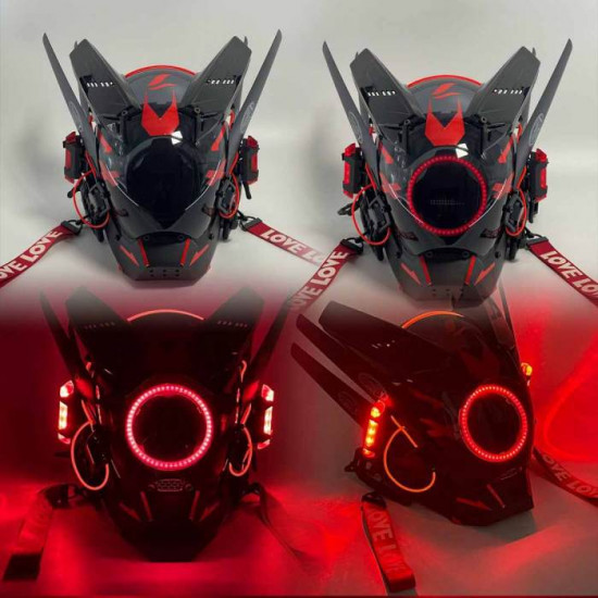 Cyberpunk Helmet Mask Cyberpunk Cosplay Helmet Tactical Helmet Samurai Helmet with Red Light