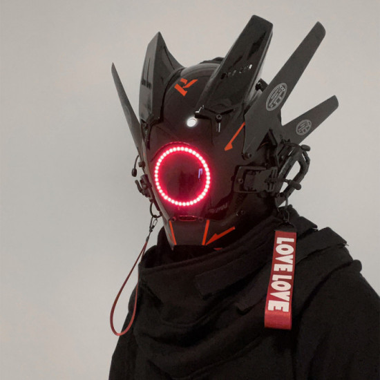 Cyberpunk Red Round Light Mask With Streamers With Gloves&Wrist Armor