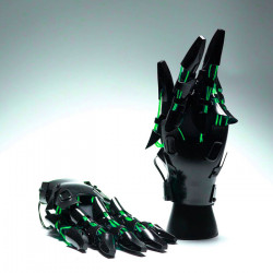 Green Glowing Skull Head Helmet With Gloves Gauntlets