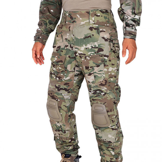 Men G3 Assault Combat Uniform Set with Knee Pads Multicam Camouflage Tactical Airsoft Hunting Paintball Gear