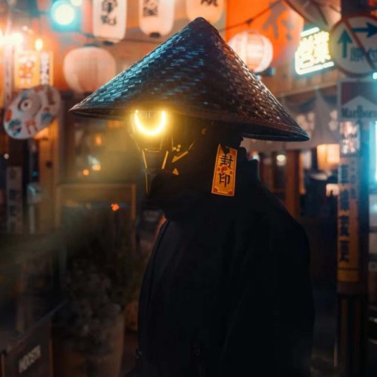 Cyberpunk Helmet Mask Cyberpunk Cosplay Helmet Tactical Helmet Samurai Helmet with Yellow Light