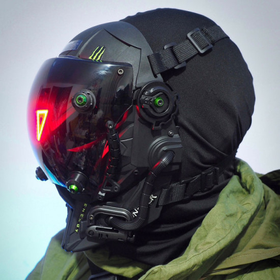 Cyberpunk Helmet Mask Cyberpunk Cosplay Helmet Tactical Helmet Samurai Helmet with Red Light