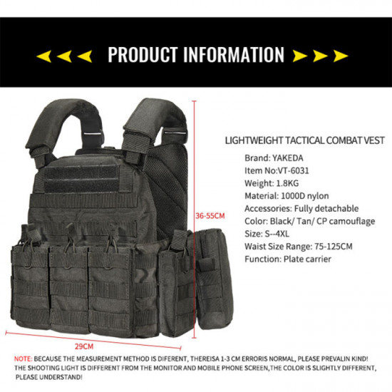 Detachable MOLLE Plate Carrier Tactical Vest