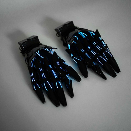 Cyberpunk Blue Light Mask With Gauntlet&Wrist Armor For Tech Masquerade Props