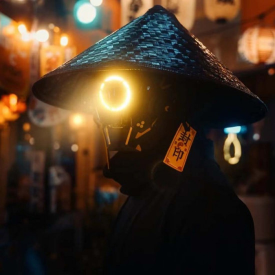 Cyberpunk Helmet Mask Cyberpunk Cosplay Helmet Tactical Helmet Samurai Helmet with Yellow Light