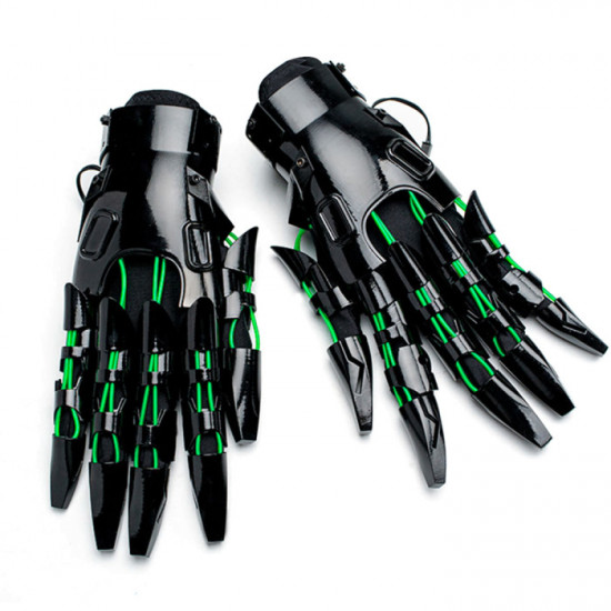 Green Glowing Skull Head Helmet With Gloves Gauntlets