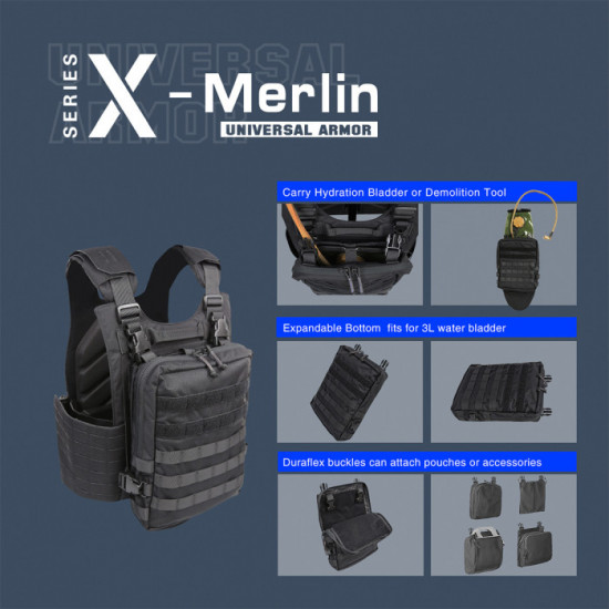 UNIVERSAL TACTICAL ALLIANCE X-Merlin Plate Carrier Tactical Vest & NIJ IIIA Protection Plates Set