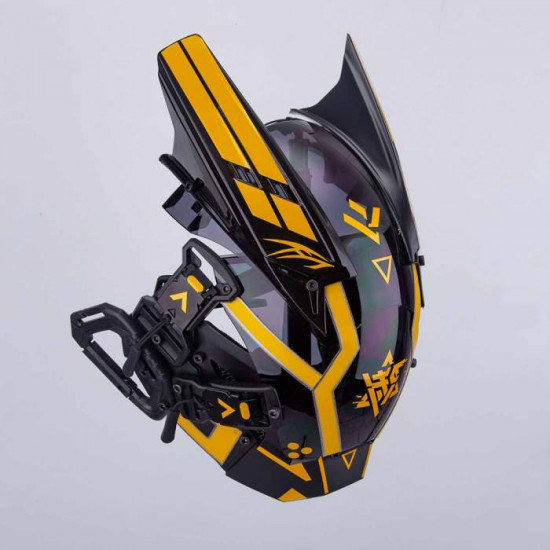 Cyberpunk Helmet Mask Cyberpunk Cosplay Helmet Tactical Helmet Samurai Helmet with Yellow Light