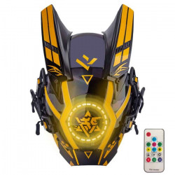 Cyberpunk Helmet Mask Cyberpunk Cosplay Helmet Tactical Helmet Samurai Helmet with Yellow Light