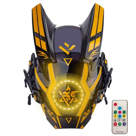 Cyberpunk Helmet Mask Cyberpunk Cosplay Helmet Tactical Helmet Samurai Helmet with Yellow Light