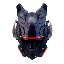 Cyberpunk Helmet Mask Cyberpunk Cosplay Helmet Samurai Helmet with Red Lights Black Horns Cosplay Costume Props