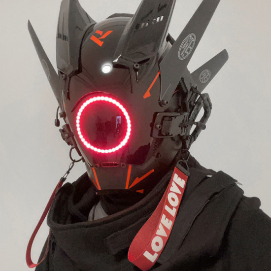 Cyberpunk Red Round Light Mask With Streamers With Gloves&Wrist Armor