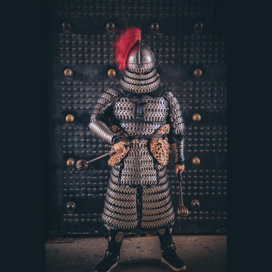 Retro Style Ancient Lamellar Armor Outfit with Helmet