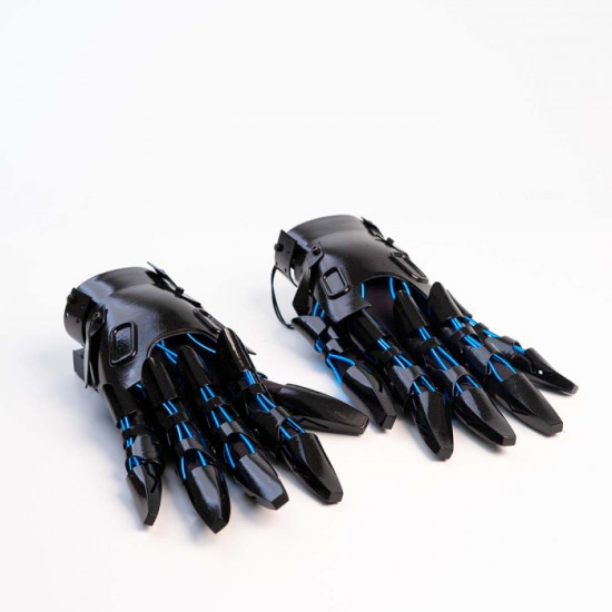 Cyberpunk Blue Light Mask With Gauntlet&Wrist Armor For Tech Masquerade Props