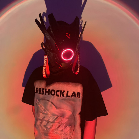 Cyberpunk Red Round Light Mask With Streamers With Gloves&Wrist Armor