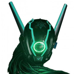  Punk Gothic Cyber Helmet Mask with Green Light Cosplay Costume Props for Men