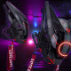 Cyberpunk Red Round Light Mask With Streamers With Gloves&Wrist Armor