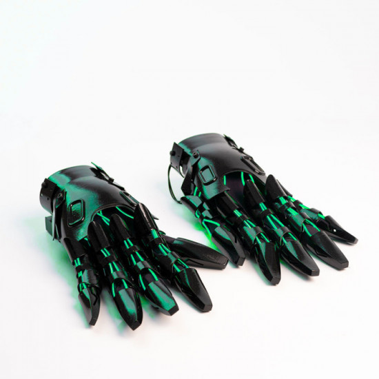 Green Glowing Skull Head Helmet With Gloves Gauntlets