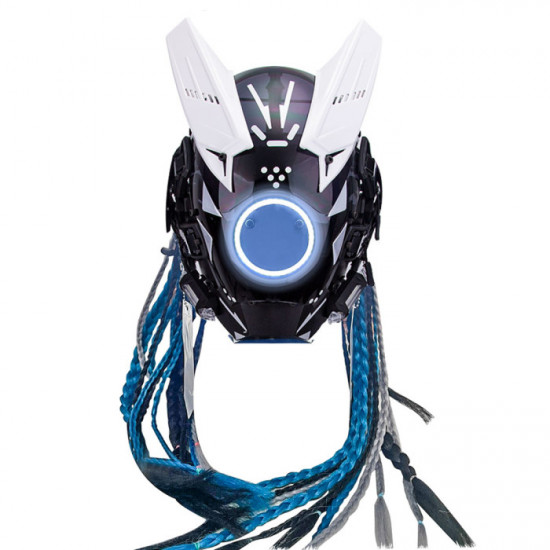 Cyberpunk Round Blue Light Mask With Gloves And Wrist Armor For Carnival Parties