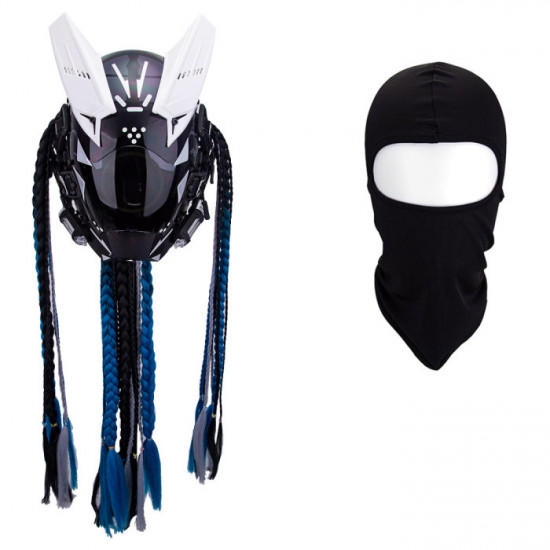 Cyberpunk Round Blue Light Mask With Gloves And Wrist Armor For Carnival Parties