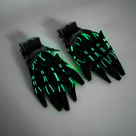 Green Glowing Skull Head Helmet With Gloves Gauntlets