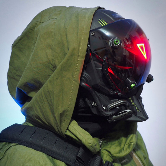 Cyberpunk Helmet Mask Cyberpunk Cosplay Helmet Tactical Helmet Samurai Helmet with Red Light