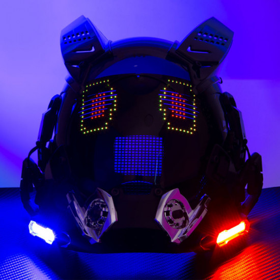 Cyberpunk Blue Light Mask With Gauntlet&Wrist Armor For Tech Masquerade Props