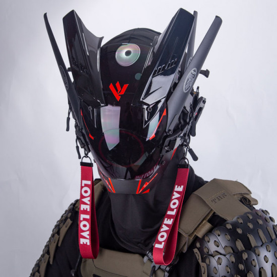 Cyberpunk Red Round Light Mask With Streamers With Gloves&Wrist Armor