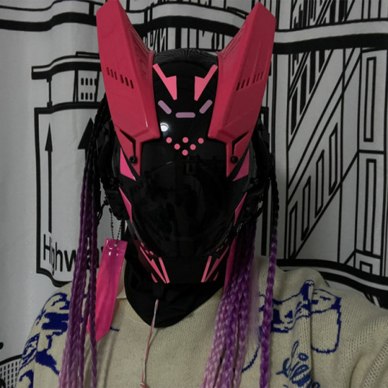 Cyberpunk Round LED Light Helmet Mask with Hair Props